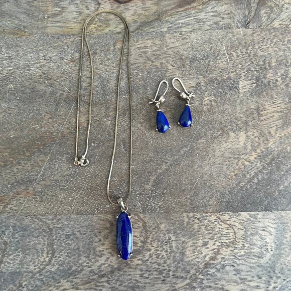 Sterling Silver Blue Lapis Lazuli Pendant Necklace and Earring Set - Picture 9 of 9